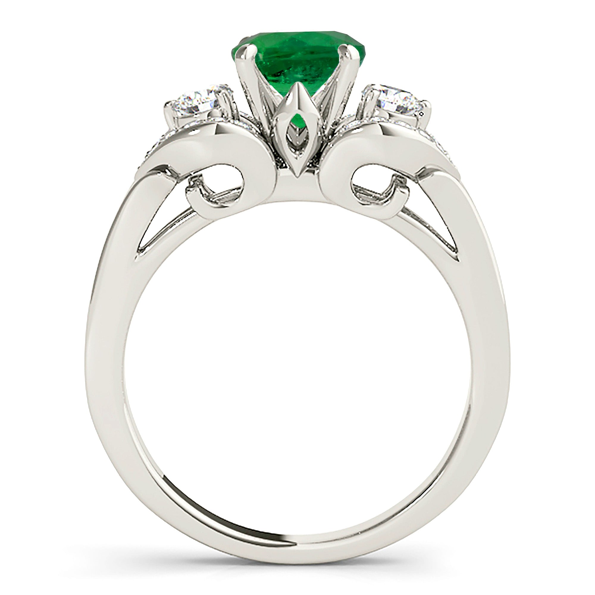 1.14 ct. Genuine Emerald Three Stone Style Side Heart Halo 0.40 ctw. Diamonds-VIRABYANI